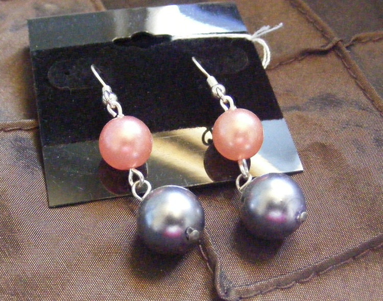Pink & Blue Glass Pearl Beaded Earings