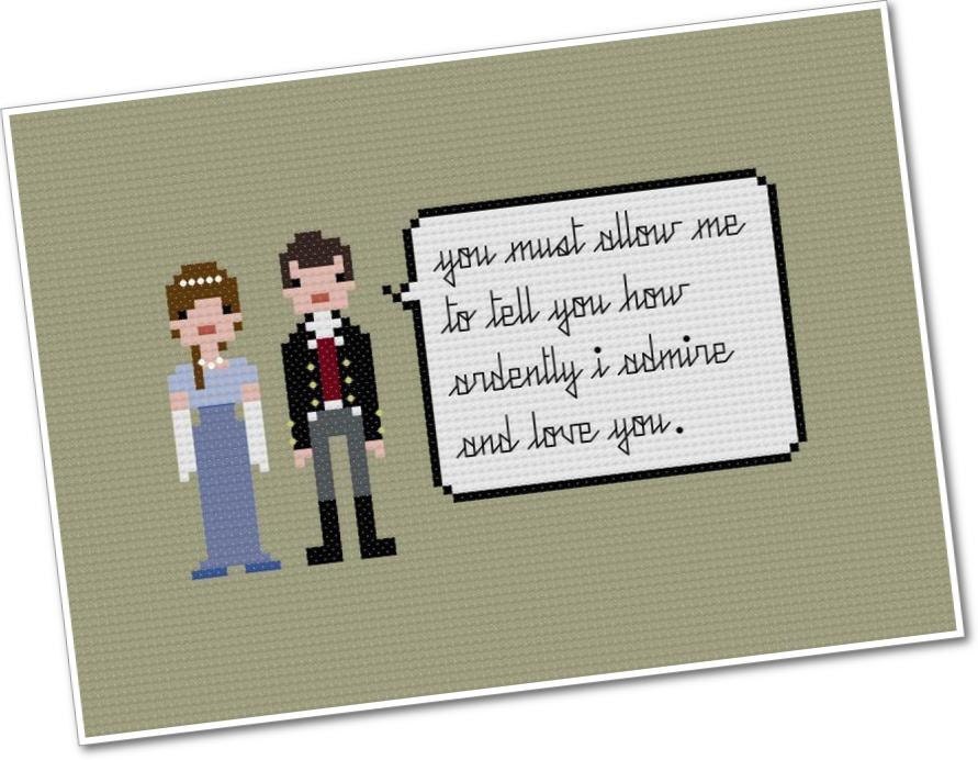 Pixel People Quoteables - Elizabeth Bennet & Fitzwilliam Darcy - PDF Cross-stitch Pattern - INSTANT DOWNLOAD