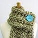 Oatmeal Brown Chunky Knit Cowl Scarf with Large Aqua Blue Button