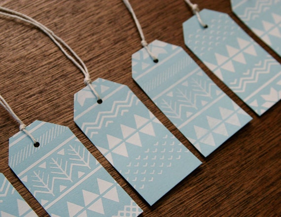 Fair Isle Gift tags blue, handmade, screen printed, pack of 10 tags