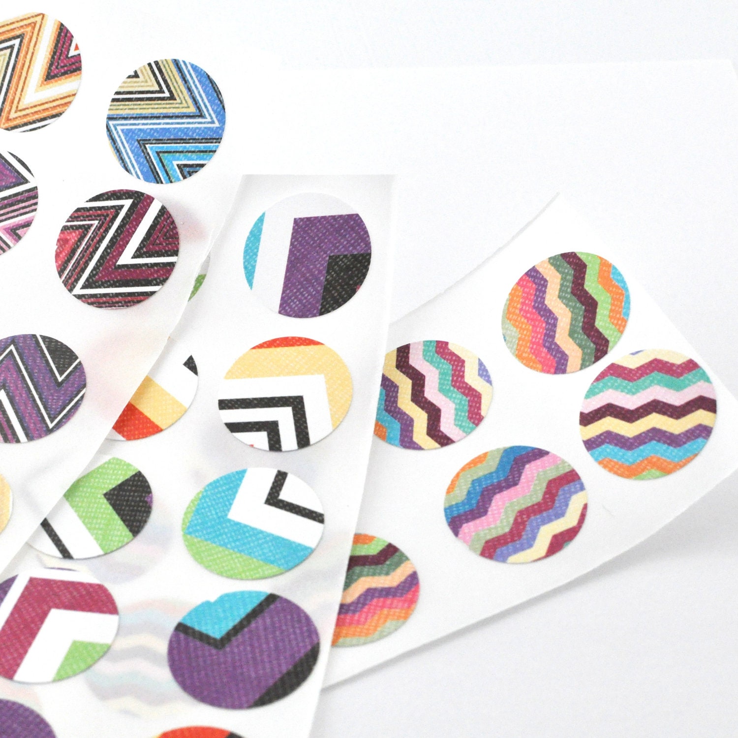 Chevron Stickers - Circles - Envelope Seals - Colorful Round - Stripes - Treat Bag Tags - Set of 30