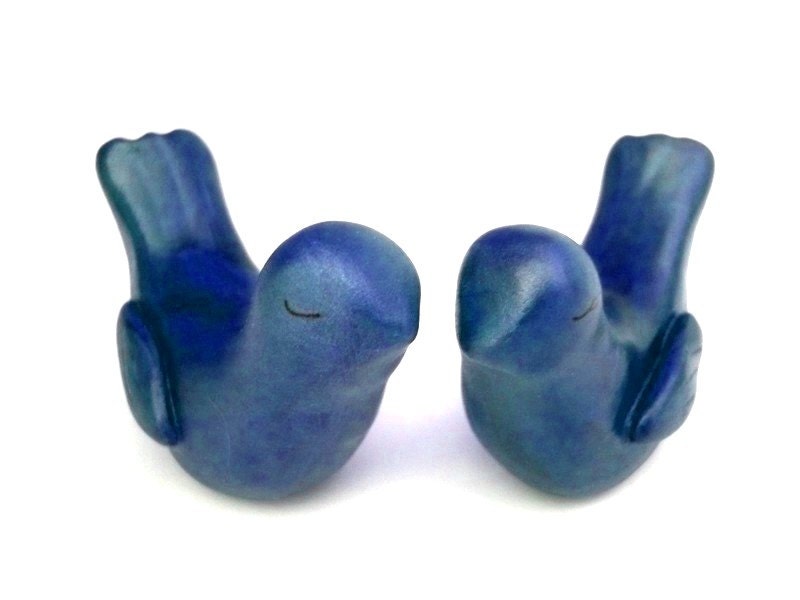 Marine Blue Wedding Cake Topper - Bride and Groom Love Birds - oenopia