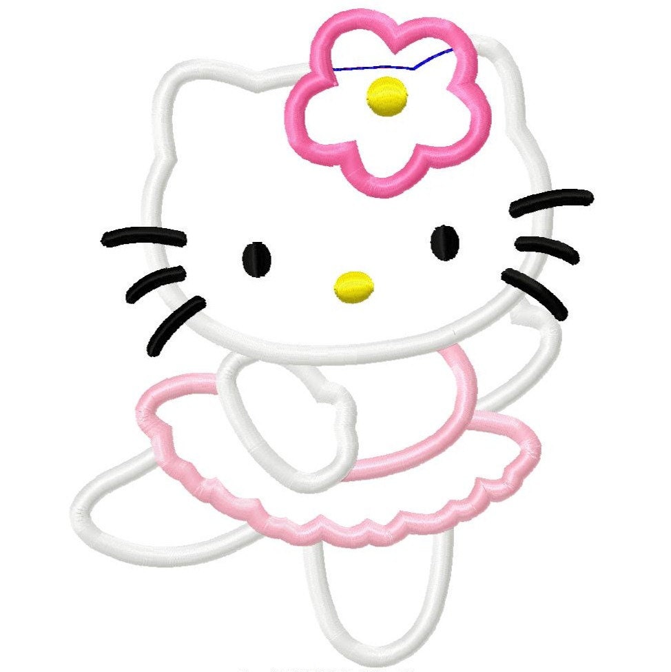 Digi Dolls Kitty Ballerina Applique Machine Embroidery Design 4x4 5x7 6x10 hello INSTANT DOWNLOAD