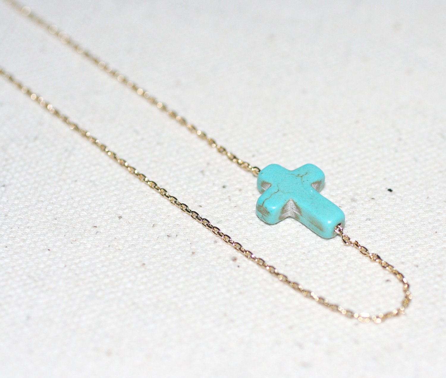 Turquoise Cross Necklace - Sideways Sliding Cross