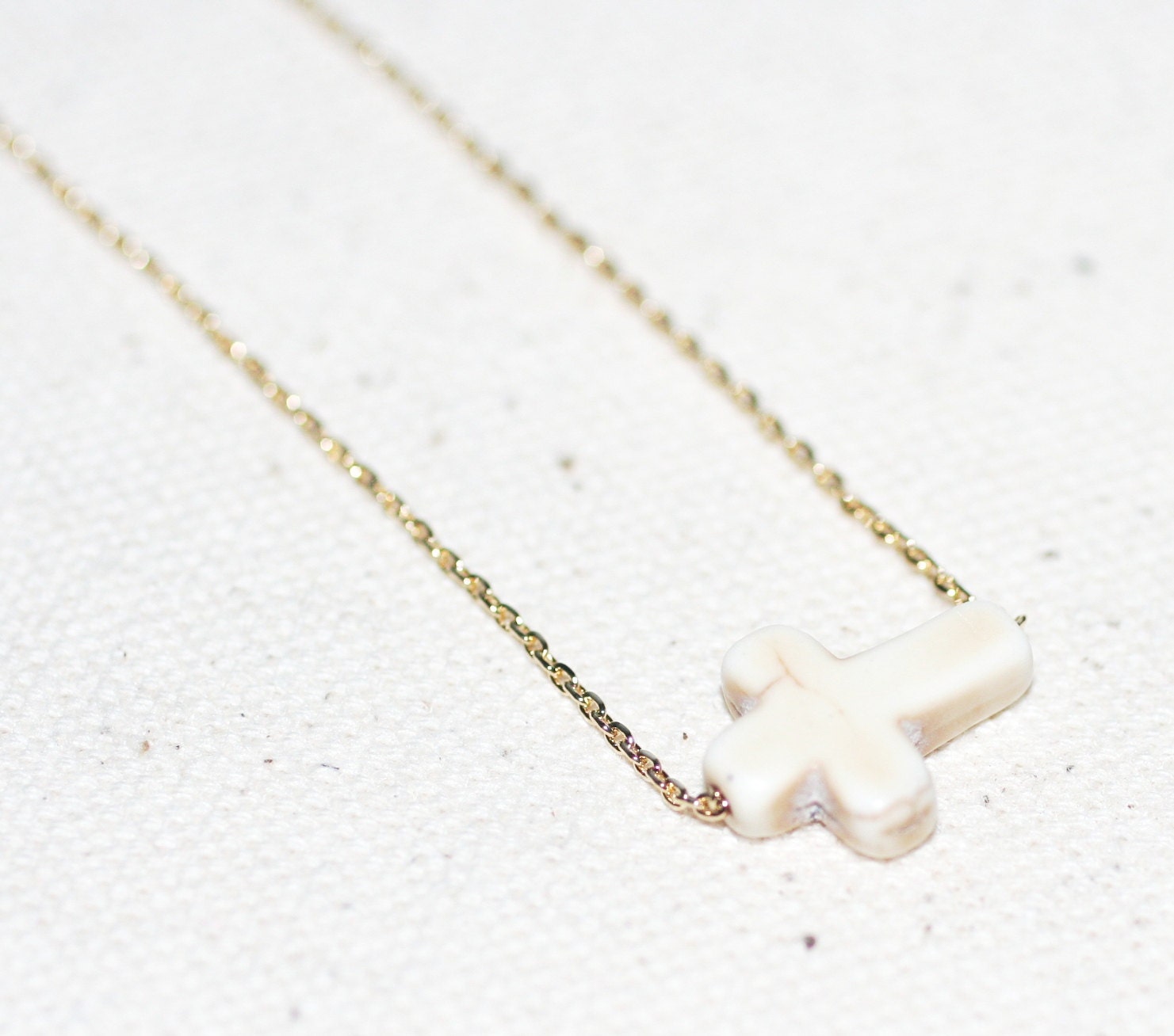 White Cross Necklace - Sideways Sliding Cross
