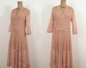 1930s Lace Dress / 30s Pink Dress