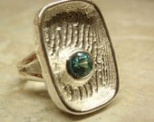 Natural Blue Zircon Sterling Silver Ring Cuttlebone Cast