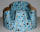 Bumbo Cover - Cameron Blue, White, Chocolate Brown, and Tan Dot Print with Tan Minky  - Ready to Ship