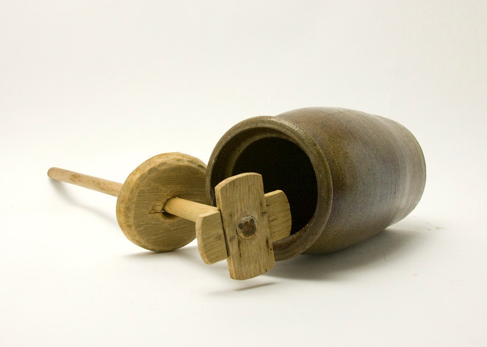 Butter Churn - Pottery, Salt Glaze, Dasher, Antique
