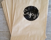 Kraft Paper Bags, Enjoy, Set of 12 . Party Favor Bags, Treat Bags