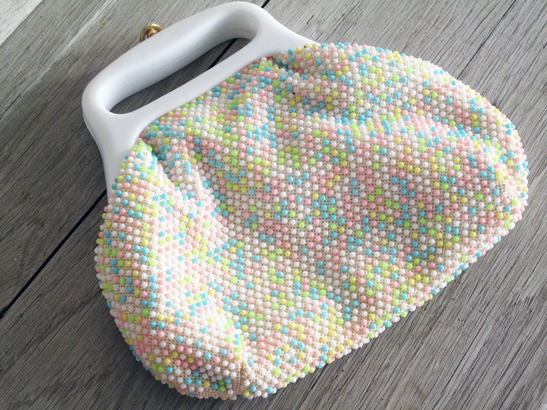Vintage White Beaded Purse, Handbag, Clutch