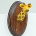 Miniature Needle-felted Giraffe Mounted Head on Wooden Plaque