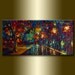Original Textured Palette Knife Landscape Painting Oil on Canvas Contemporary Modern Art Rainy Night 18X36 by Willson Lau