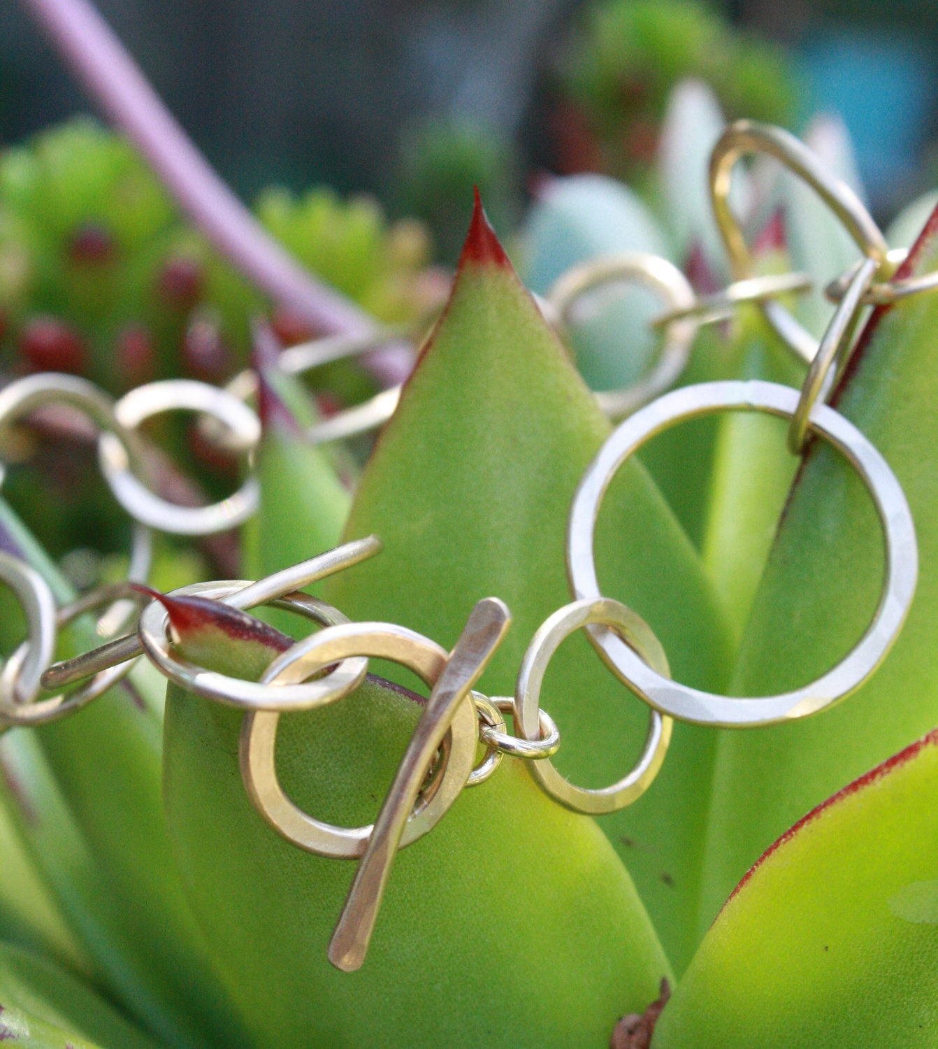 14k gold-filled or sterling silver forged link style bracelet with toggle clasp blueberry jewelry