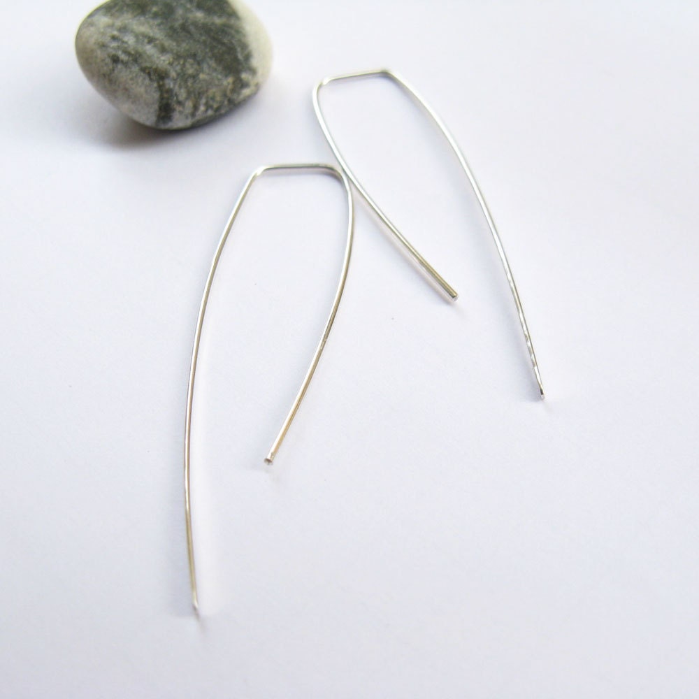 Simple silver dangler, Sterling Silver hoop, Sleek, Modern, contemporary, elegant earrings