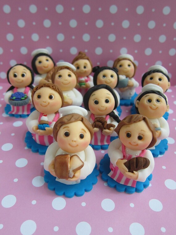 Happy Baking Cupcake Toppers ( 6 Baker Dolls, 1 Birthday Message Plate) Il_570xn