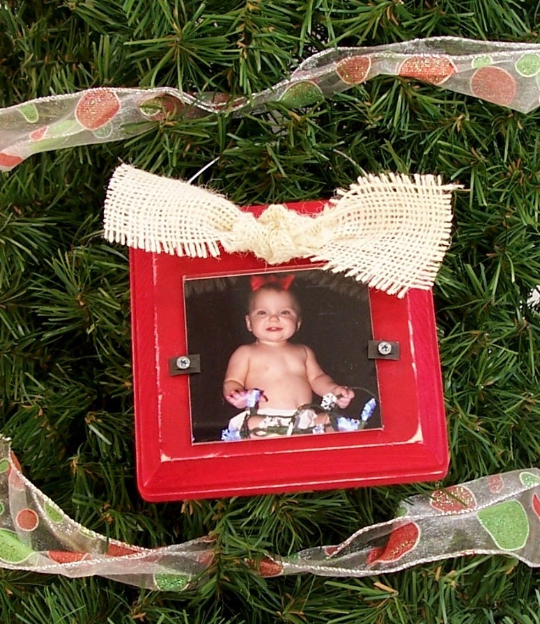 Christmas ornament frame picture photo burlap tree decoration - other colors available