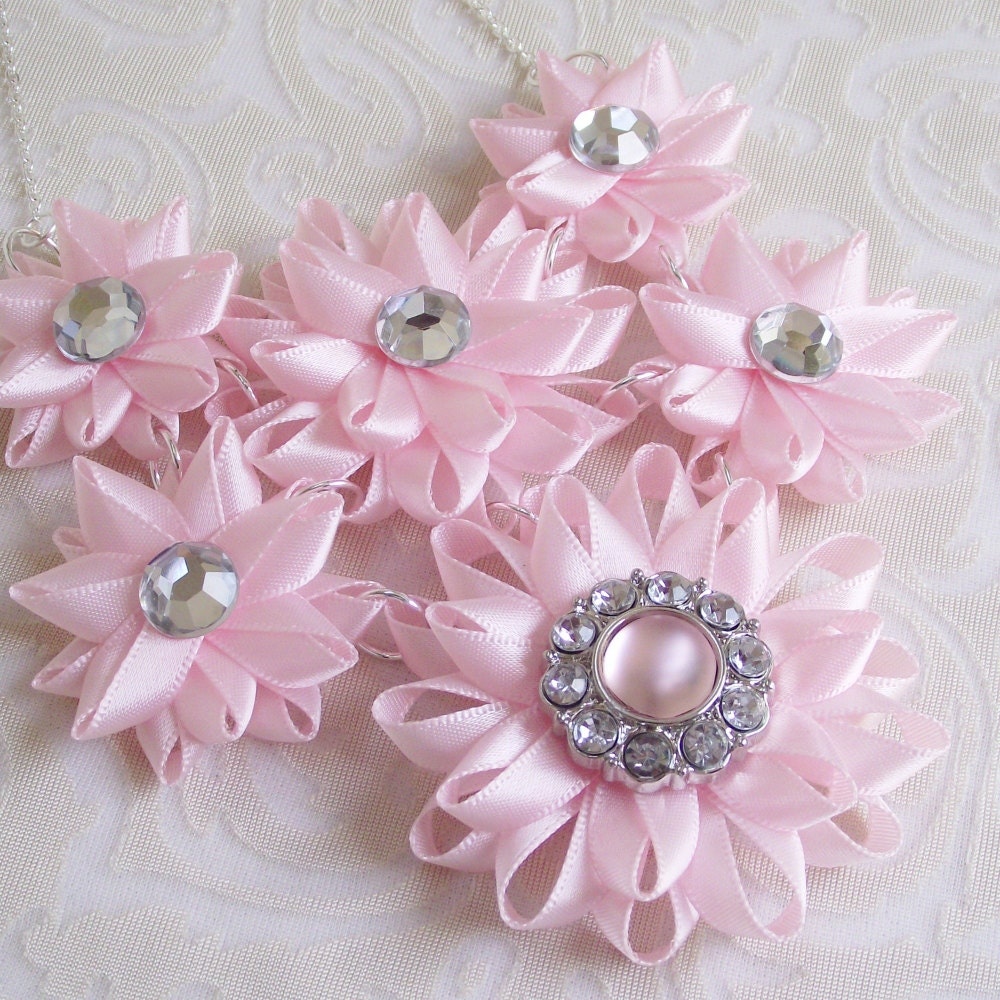 Pink Necklace - Bib Necklace, Pink Flower Necklace, Fancy Necklace, Bridesmaid Necklace, Fashion Jewelry