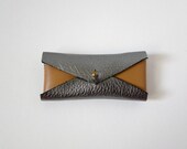 Leather Mini Business Card Case - Pewter & Camel Color Block