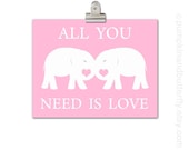 Elephant Print - Kids Wall Art, Childrens Art Print, 11x14 Print, Cotton Candy, Elephant, Modern Elephant, The Beatles, All You Need Is Love