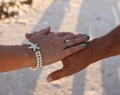 Cubic Zirconia Starfish Bridal Bracelet with Swarvoski Pearls for Beach Brides and Destination Weddings Rhinestone Starfish