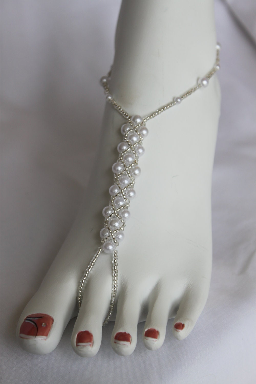 Beach Wedding Bridal Barefoot Sandals Pearl Pattern Foot Jewelry