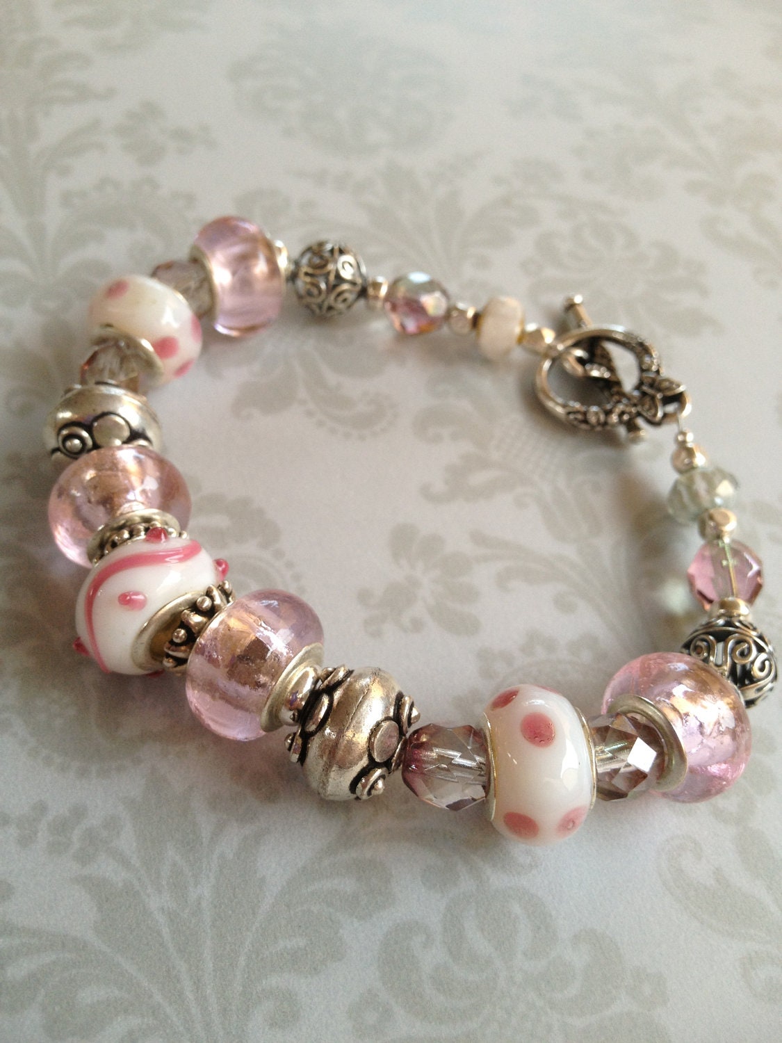 Fairytales - Lovely Pink and Bali Bead Bracelet
