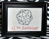 d20 Plus 1 to Awesome Framed Embroidery