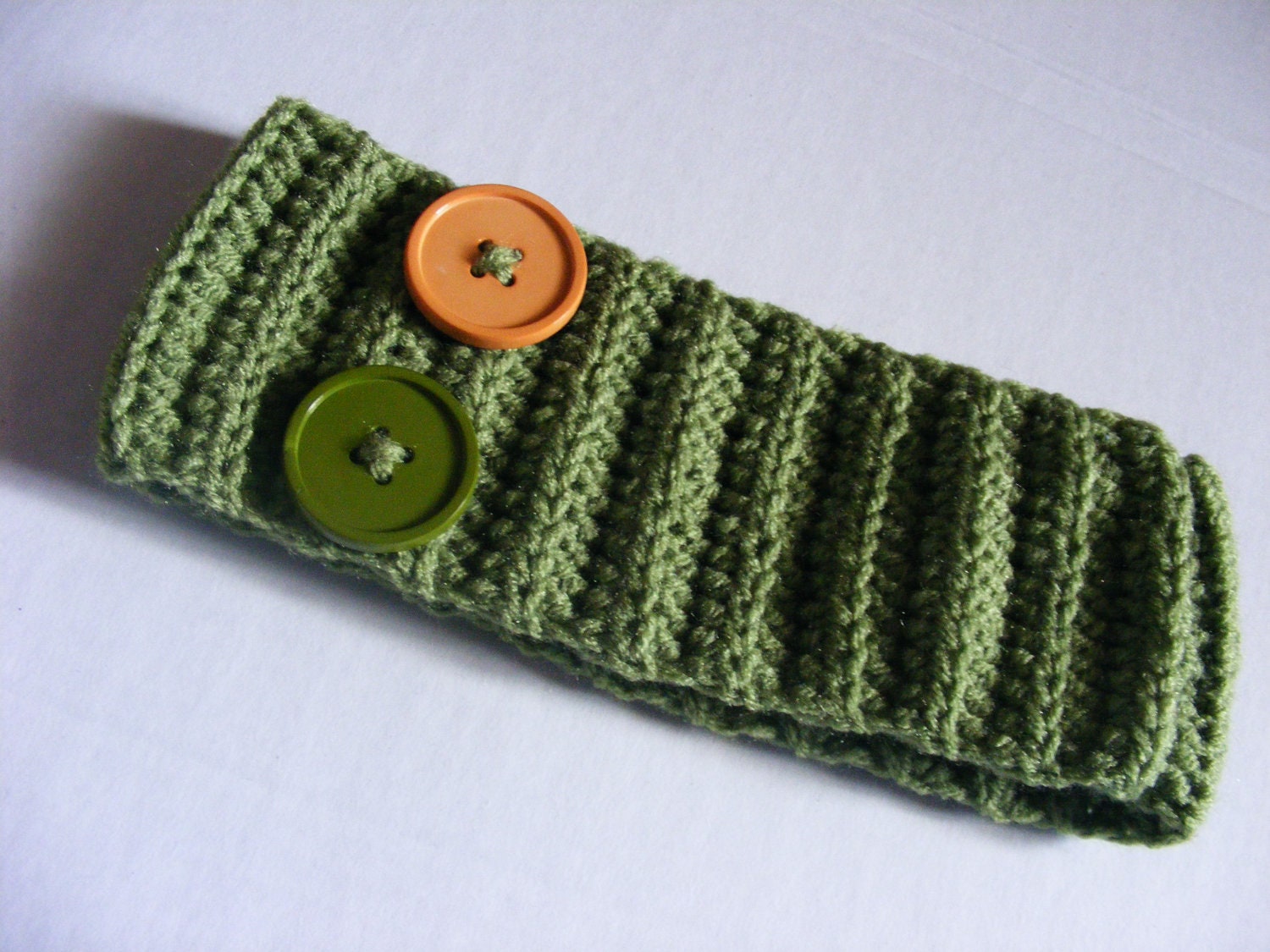 Tea Leaf Green & Tan Button Headband/Ear Warmer
