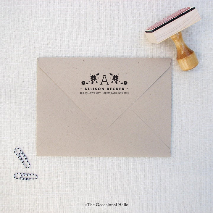 Custom Return Address Rubber Stamp - Self Inking also available - 'Fleur'