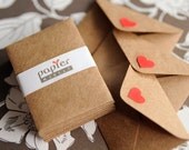 Handmade mini kraft paper envelope, super cute, with baby red heart on flap, set of 20