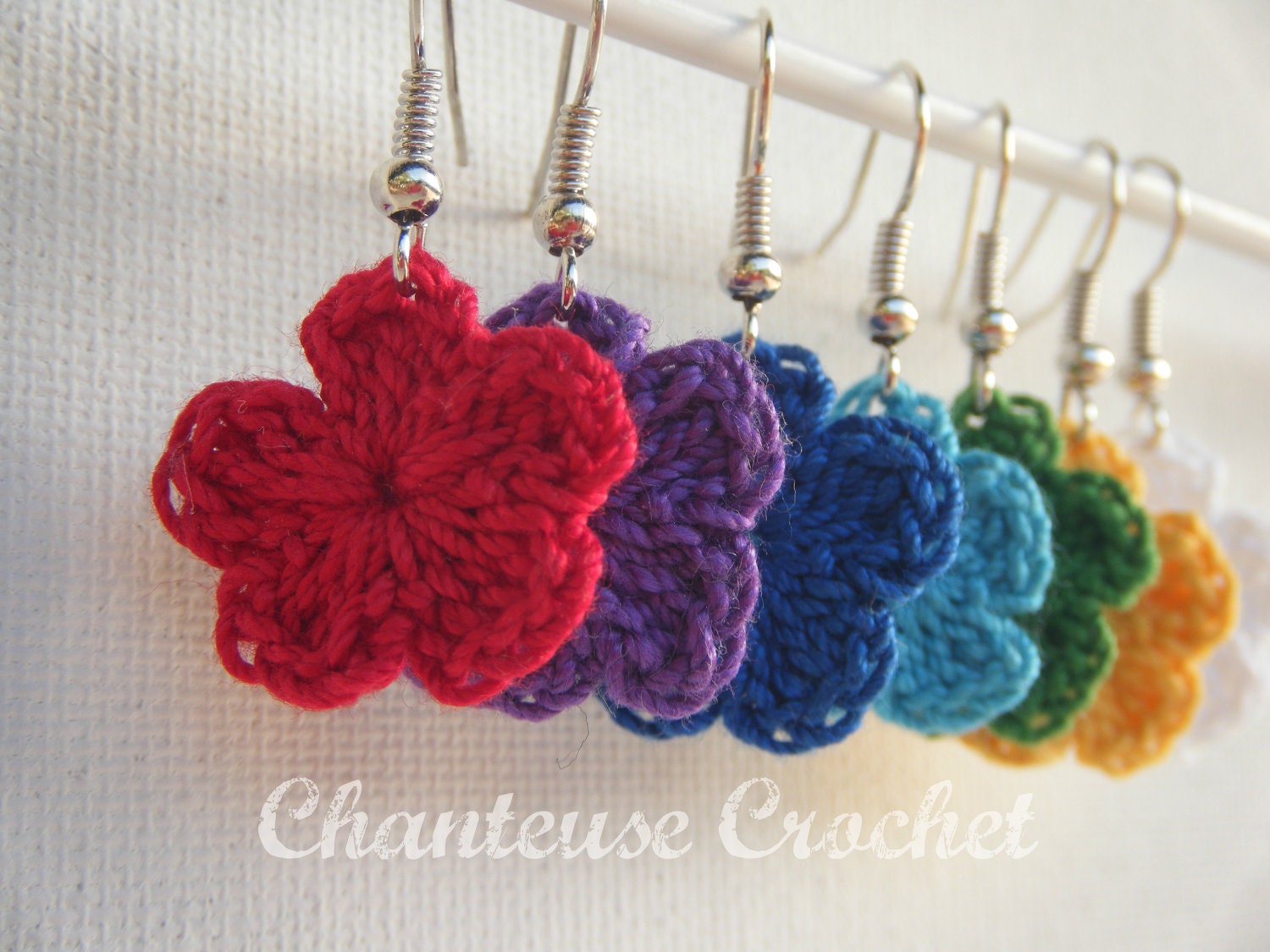 Ready to Ship Simple Flower Hand Crocheted Cotton Thread Earrings FREE SHIPPING