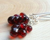 Cluster Garnet Earrings, Dangling Red gemstone earrings, sterling silver, red grape cluster earrings