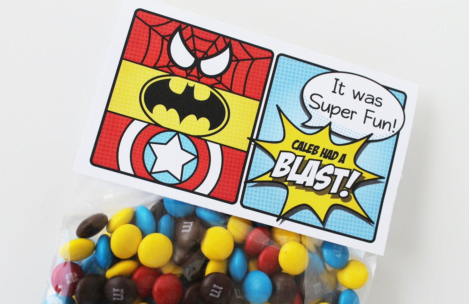 Superhero Collection (Spiderman Batman Capt America). Favor Tags (5" fold over). DIY Printable Design. Pinkadot Shop