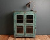 Turquoise Blue Vintage Indian Distressed Rustic Storage Kitchen Bathroom Cabinet