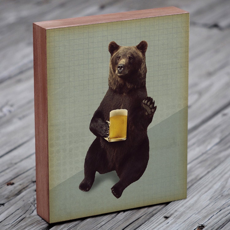Bears Love Beer - Wood Block Art Print