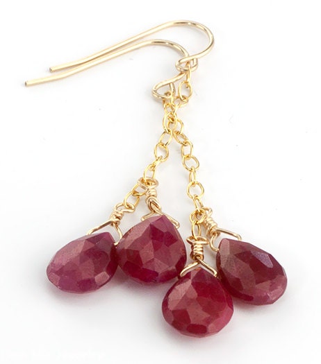 Ruby Earrings Rubies on Gold Chain