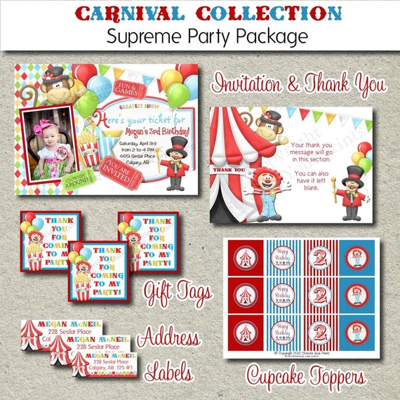 Circus Carnival Birthday Party Package - DIY - You Print - SUPREME PACKAGE Il_570xn