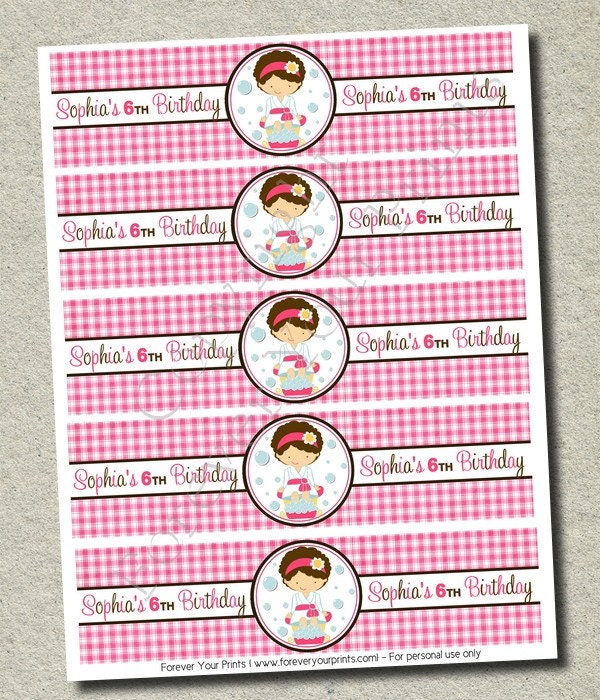 Spa Party Water Bottle Wrap - DIY Party Favor Il_570xn