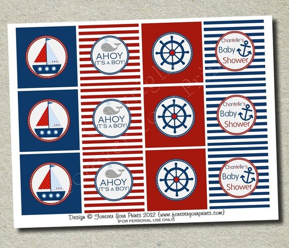 Nautical Sailboat Cupcake Toppers - Party Circles - PDF FILE - 4 Designs Il_570xn