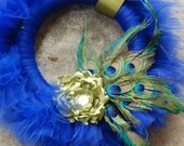 Prissy Peacock Tu-Tu tulle wreath- royal blue with green silk flower