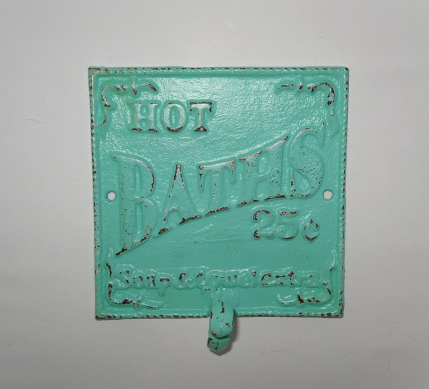 Bathroom Decor / Cast Iron / Bathroom Hook / Towel Hook/ Seafoam Green / Shabby Chic Decor