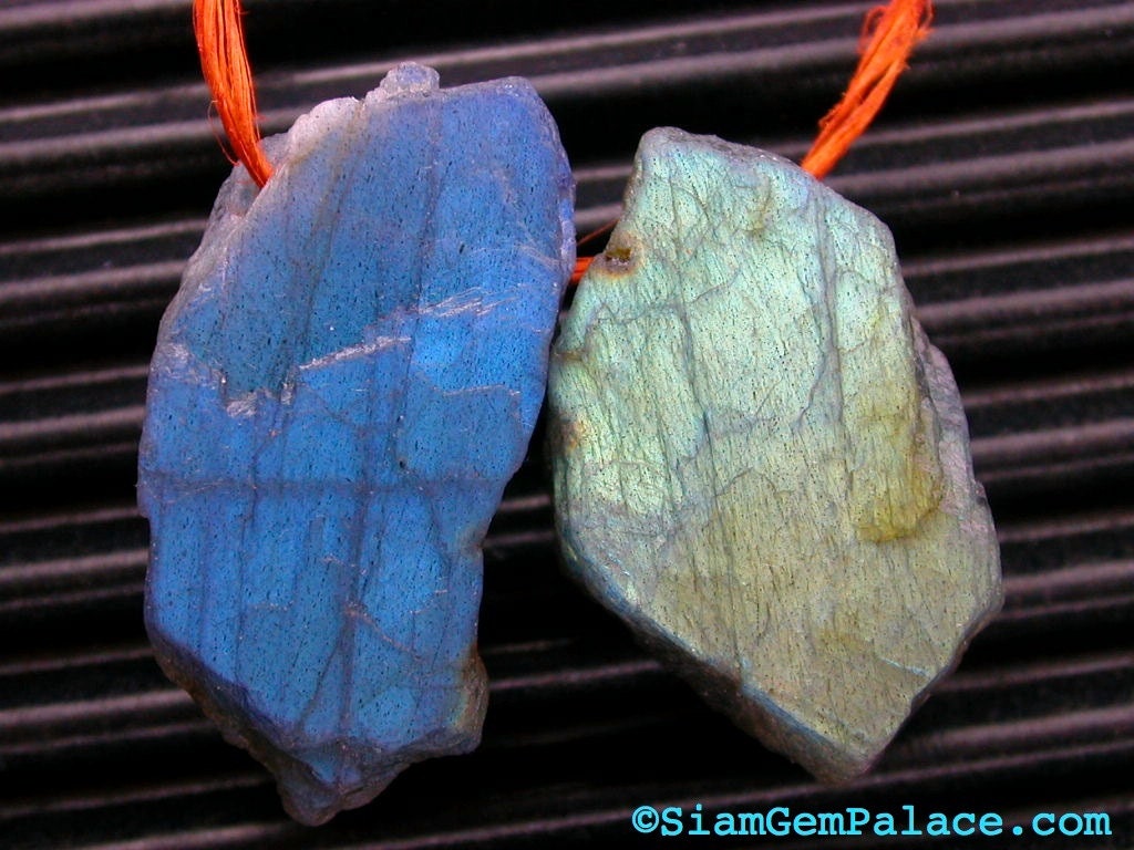 LABRADORITE. HUMONGOUs. X-tra LARGe. ELECTRiC. Madagascar Natural Rough Pendant / Focal Beads. 2 pc. 96.85 cts. 15x31 to 18x28mm (LAB200)