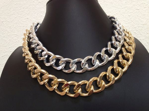 Brand New, Doll House, Double Chunky Link Chain Necklace with buckle closure, Two Tone