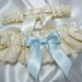 Heirloom Keepsake Something Blue Wedding Garter Set -  Satin and Lace - Light Blue Bow - Available in White or Ivory - Plus Size Too