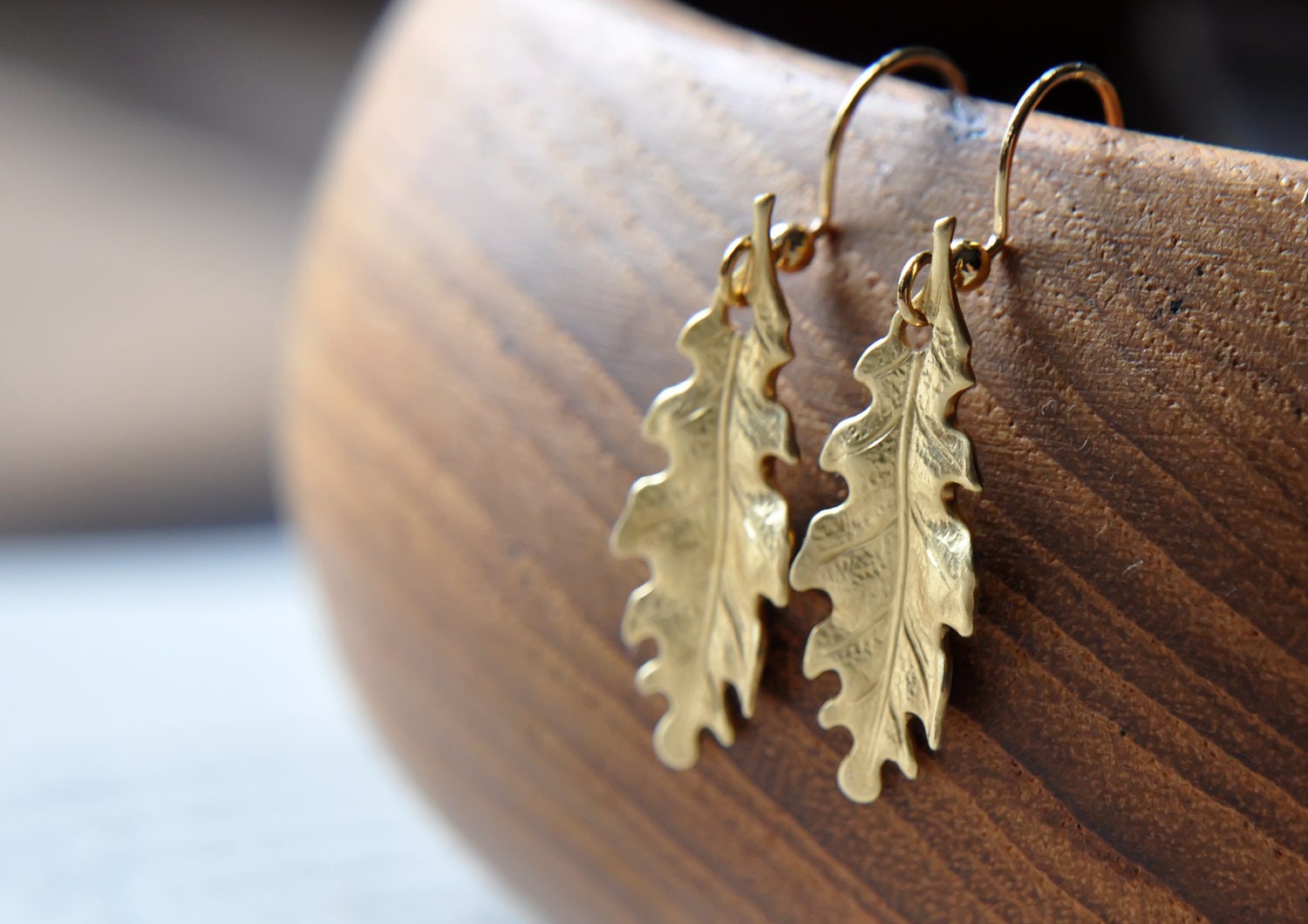 Oak Leaf Earrings - Gold Brass - Woodland Forest - Autumn - Fall - Thanksgiving - Miniature leaves - Black Friday