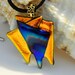 Modern Art Dichroic Gold and Rainbow Fused Glass Pendant Necklace