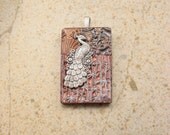 Unique Peacock Pendant Silver Antique Copper Bronze Mixed Media Pendant