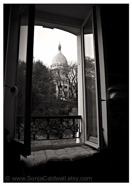 The Window Seat - Paris black & white photography, Sacré Coeur, Montmartre 5x7 Original Fine Art Photograph