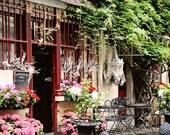 Photography Paris France - French Decor - Cafe Photograph - Parisian Romantic Photo - Colorful Home Decor - Pink Green Red - Wall Art